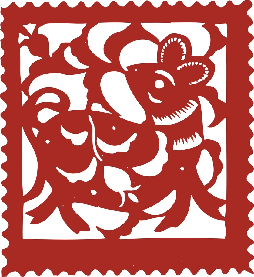 中国风中式传统喜庆民俗人物动物窗花剪纸插画边框AI矢量PNG素材【1547】